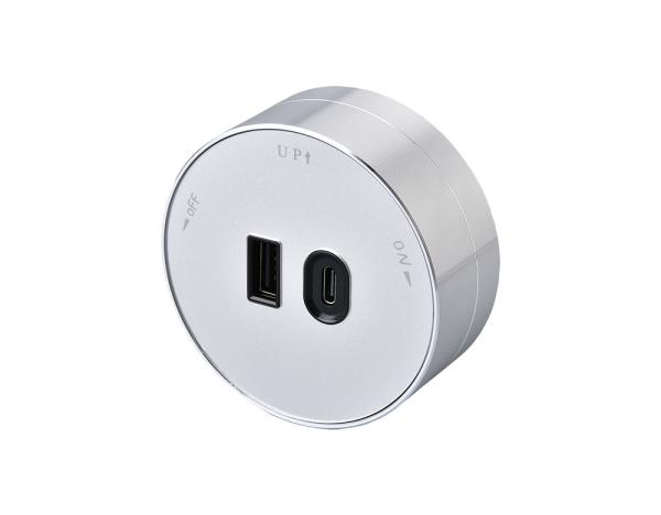 Zásuvkový modul Viking A60S, strieborná/ výstupy - 1xUSB-A, 1xUSB-C/ výkon až 2500W/ 230V, 16A, 50Hz