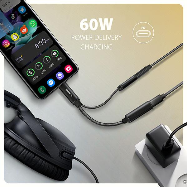 AXAGON ADA-HCPD, USB-C na 3.5mm jack - Hi-Res DAC audio adaptér, 384kHz/ 32bit, stereo, PD 60W 3A 