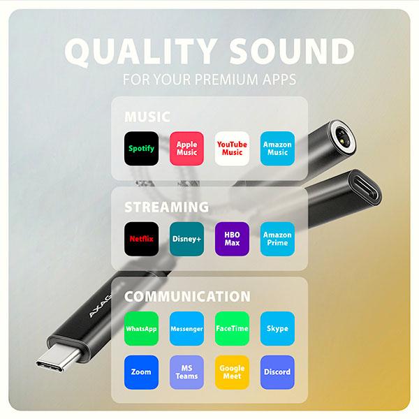 AXAGON ADA-HCPD, USB-C na 3.5mm jack - Hi-Res DAC audio adaptér, 384kHz/ 32bit, stereo, PD 60W 3A 