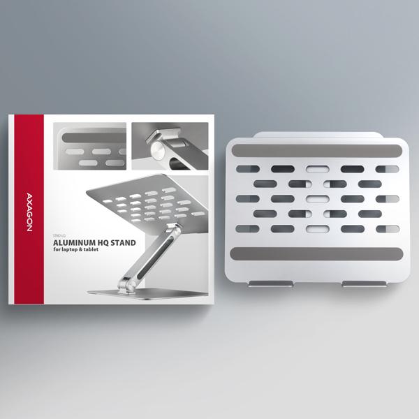 AXAGON STND-LQ hliníkový HQ stojan na notebook 10"-17.3" nastaviteľná výška a uhol, šedý 