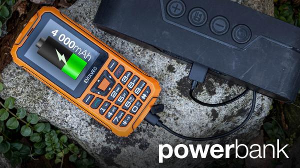 EVOLVEO StrongPhone Z6, IP68 odolný Dual SIM telefón, 2, 8" LCD, 4000mAh, Powerbanka, , oranžový 