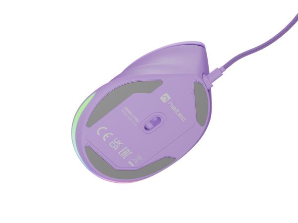 Vertikálna myš Natec CRAKE 2 PRO/ Vertikálna/ Optická/ Pre pravákov/ 12 400 DPI/ Drôtové USB-A/ Fialová 