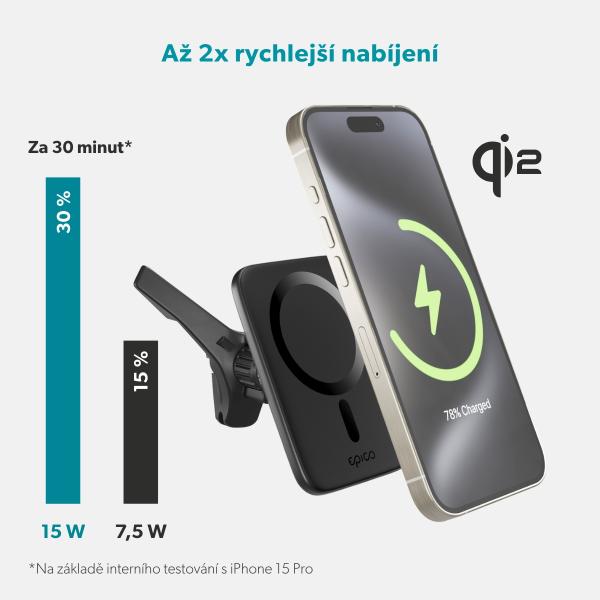 Epico Qi2 Mag+ ultra tenká autonabíjačka - čierna 