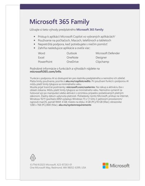 Microsoft 365 Family FY25H2 Mac/ Win, 1 Rok, SK 
