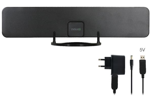 EVOLVEO Xany 2B, 230/ 5V, aktívna izbová anténa FM/ DAB+/ DVB-T2, filter LTE, 4G, 5G