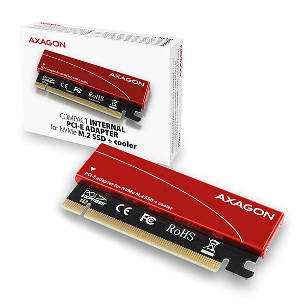 AXAGON PCEM2-S, PCIe x16 - M.2 NVMe M-key slot adaptér, kovový kryt pre pasívne chladenie