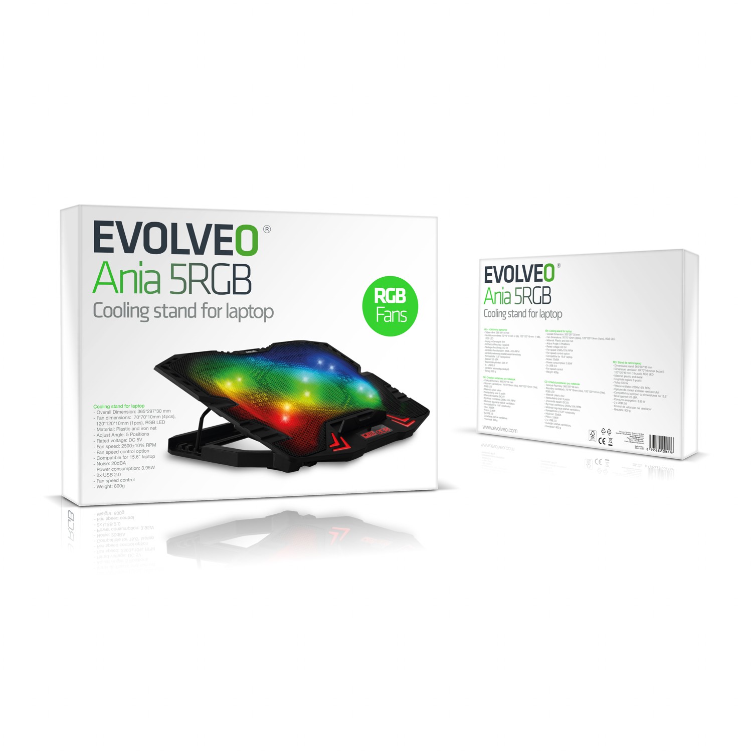 EVOLVEO Ania 5RGB, chladiaca podložka pre notebook do 15, 6", 5x ventilátor, RGB podsvietenie 