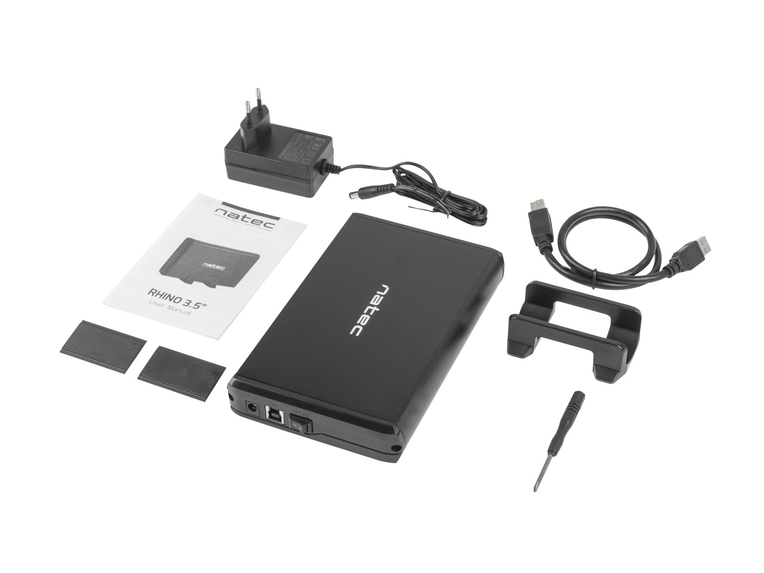 Externý box pre HDD 3, 5" USB 3.0 Natec Rhino, čierny, vrátane napájacieho adaptéra 