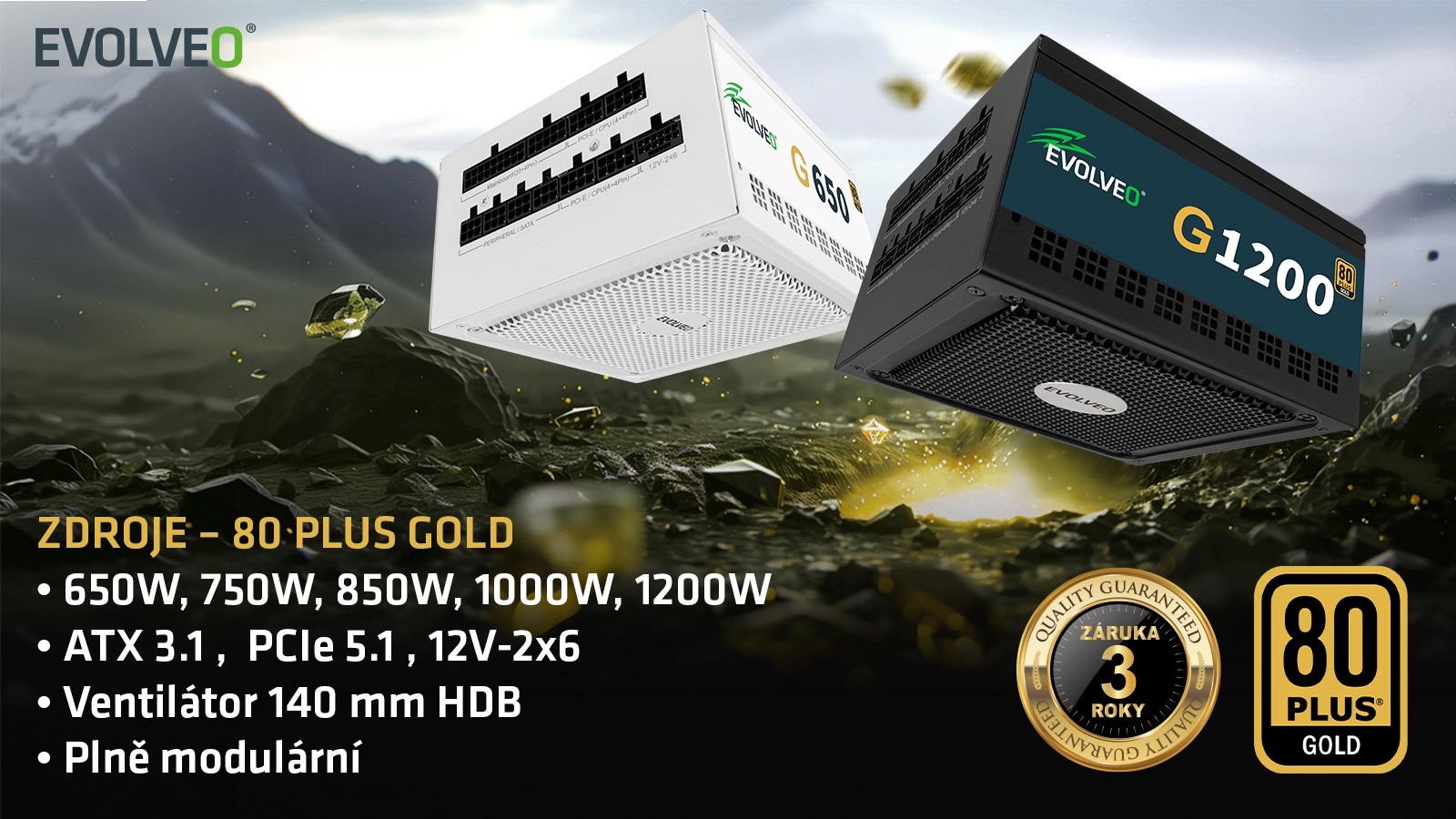 EVOLVEO G1000/ 1000W/ ATX 3.0/ 80PLUS Gold/ Modular 