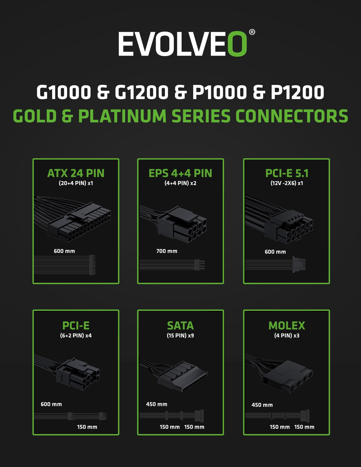 EVOLVEO G1000/ 1000W/ ATX 3.0/ 80PLUS Gold/ Modular 