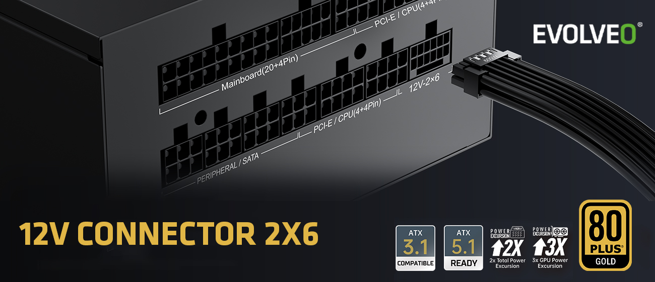 EVOLVEO G650, zdroj 650W, ATX3.1, 14cm, aPFC, 80 + GOLD, 3YRW 