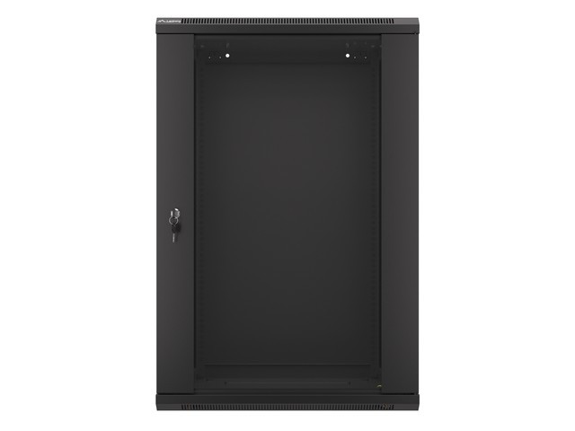LANBERG 19" RACKOVÁ SKRIŇA PRO MONTÁŽ NA STENU 18U/ 600X450 (FLAT PACK) S PROSKLENÝMI DVERMI ČIERNA V2 