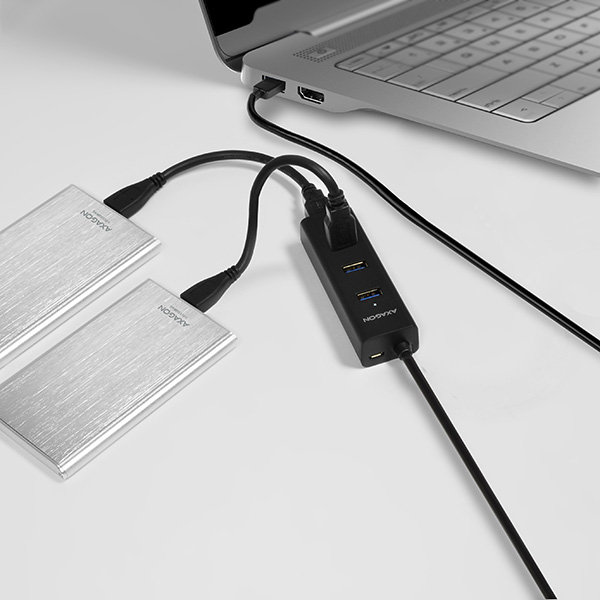 AXAGON HUE-S2BL, 4x USB 3.0 CHARGING hub, micro USB napr. konektor, kábel USB-A 1.2m 