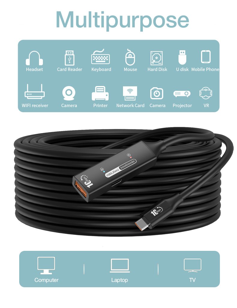PremiumCord USB-A repeater + kábel USB-C, 7m 