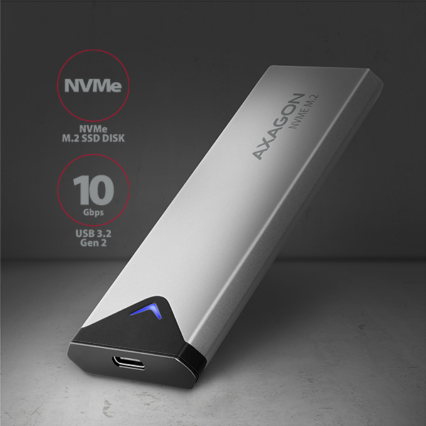AXAGON EEM2-UG2, 10Gbps USB-C - M.2 NVMe SSD ARROW box, strieborný 