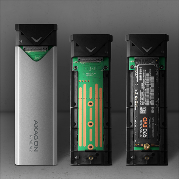 AXAGON EEM2-UG2, 10Gbps USB-C - M.2 NVMe SSD ARROW box, strieborný 