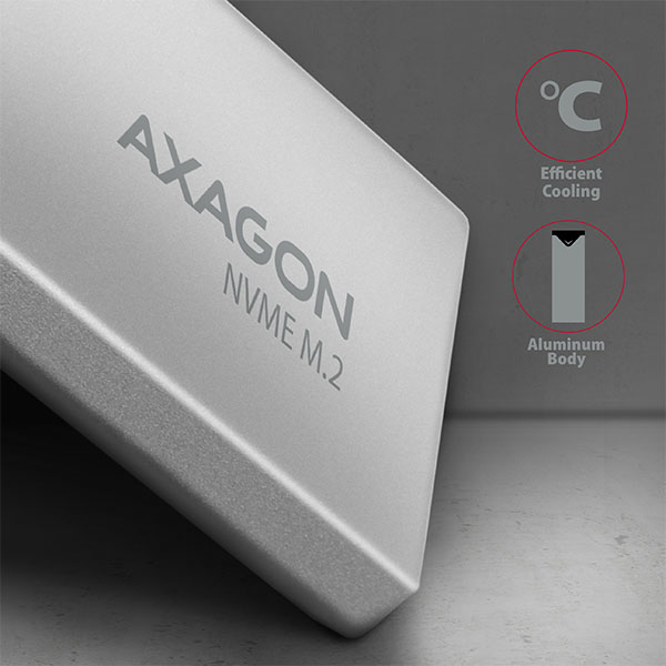 AXAGON EEM2-UG2, 10Gbps USB-C - M.2 NVMe SSD ARROW box, strieborný 