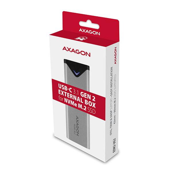 AXAGON EEM2-UG2, 10Gbps USB-C - M.2 NVMe SSD ARROW box, strieborný 