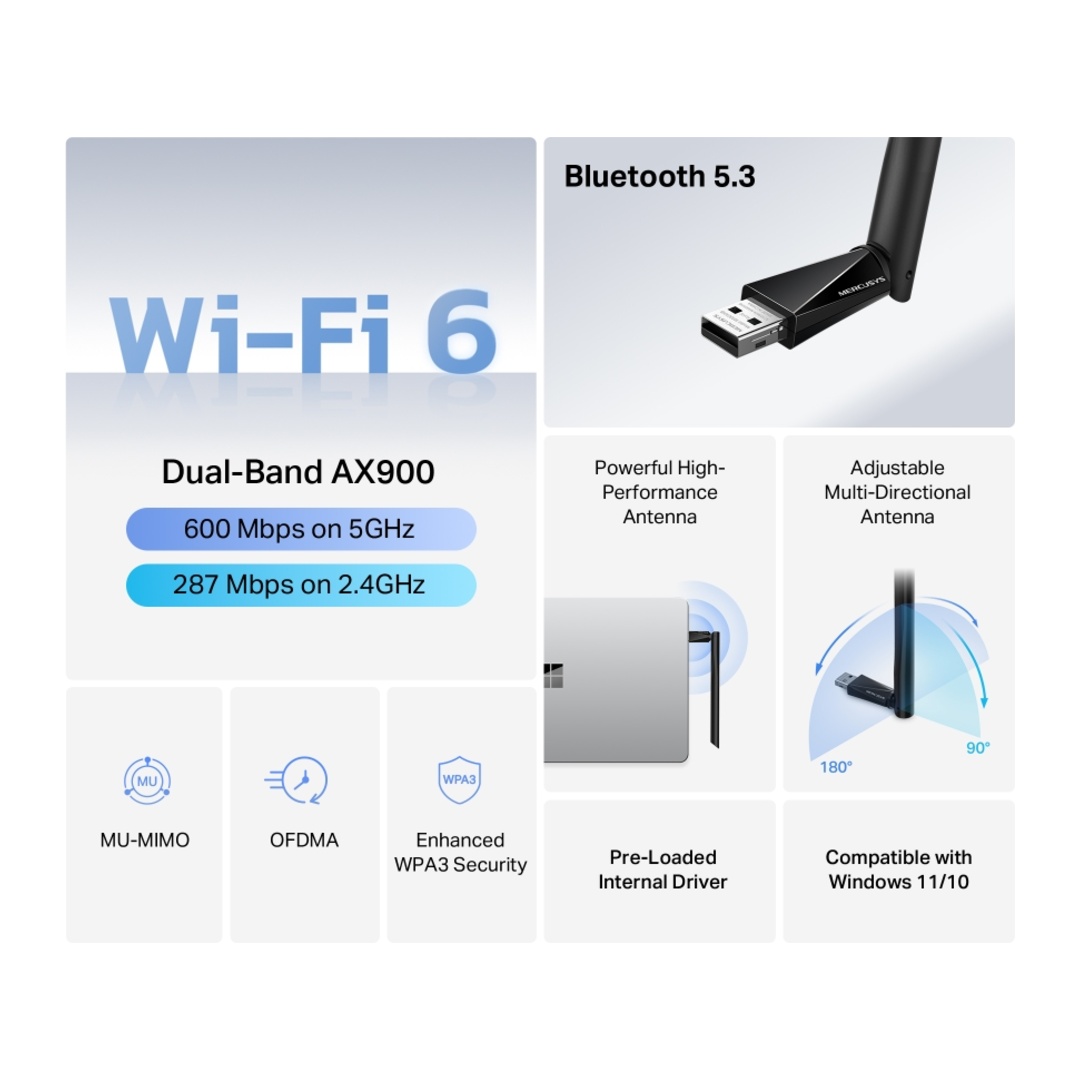 Mercusys MA60XHB AX900 Highgain WiFi6 BT USB adaptér 