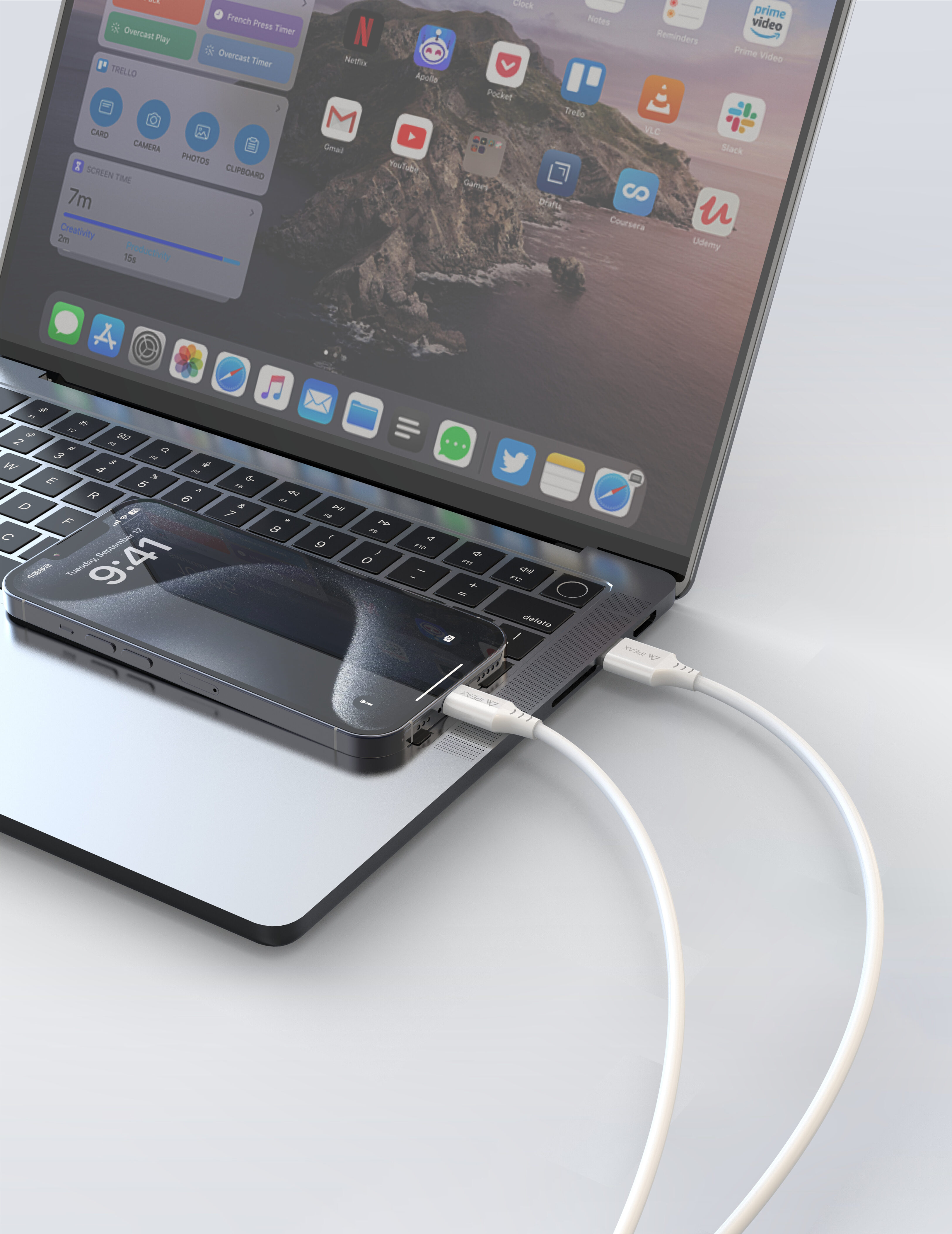 TPU KÁBEL USB-A / USB-C 1M, USB 2.0 BIELÝ 
