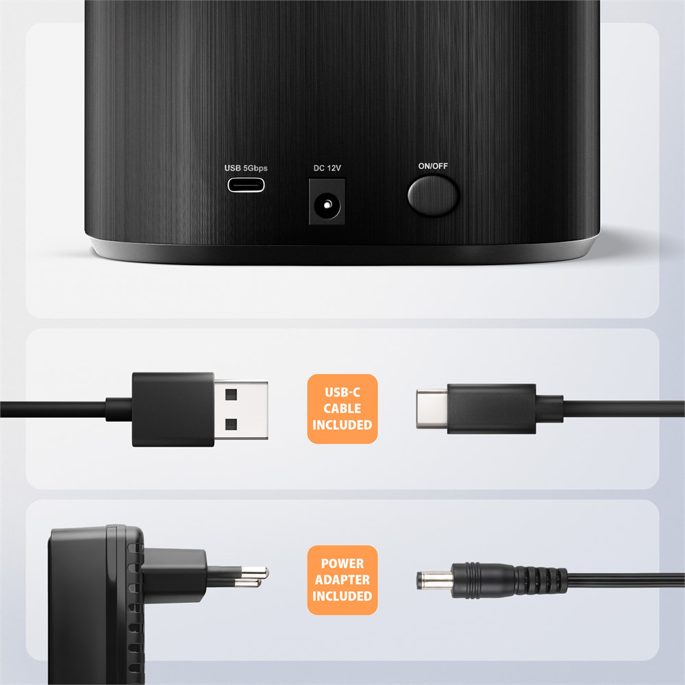 AXAGON ADSA-SC, USB-C 5Gbps dokovacia stanica pre 2x SATA 6G 2.5"/ 3.5" SSD/ HDD s funkciou klonovania 