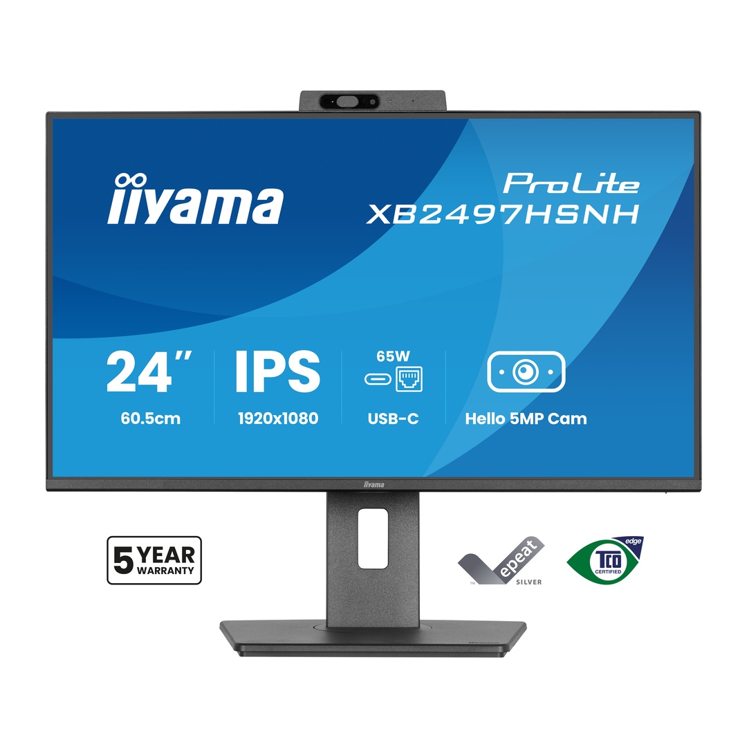 24" iiyama XB2497HSNH-B1: IPS, FHD, USB-C dock, cam 