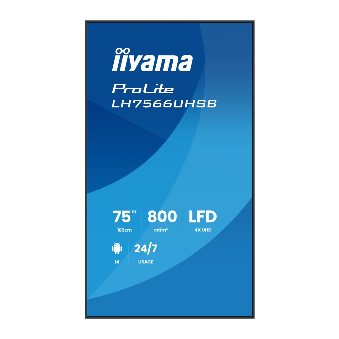 75" iiyama LH7566UHSB-B1AG: VA, 4K UHD, IPX5, DP-out 