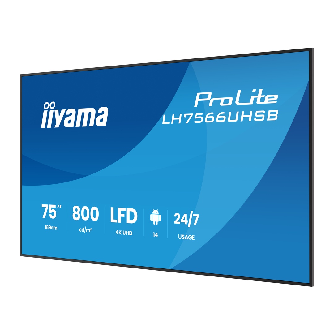 75" iiyama LH7566UHSB-B1AG: VA, 4K UHD, IPX5, DP-out 