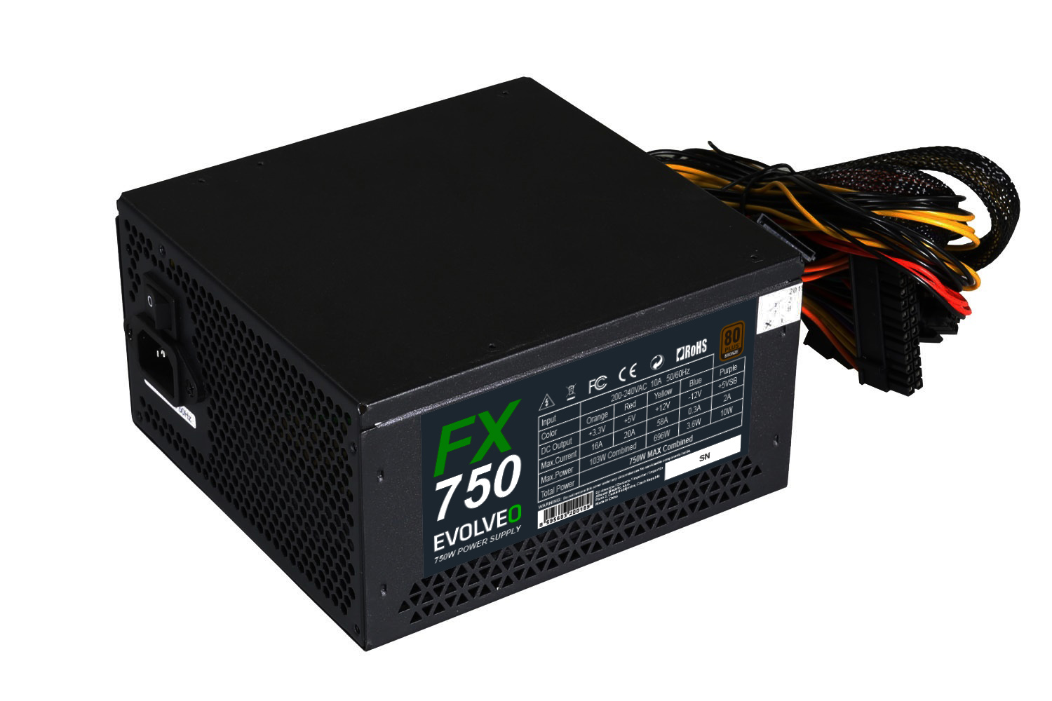 EVOLVEO FX 750, zdroj 750W ATX, 14cm, 80+, Bronze, 3YRW 