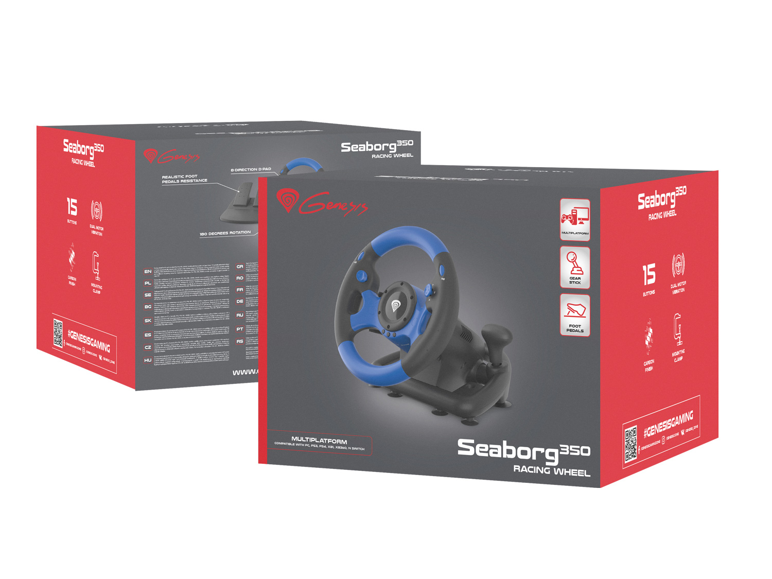 Genesis Seaborg 350 Herný volant, multiplatformný pre PC, PS4, PS3, Xbox One, Switch, 180 ° 