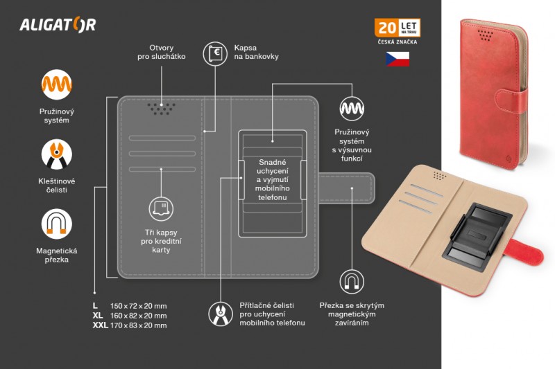 ALIGATOR Puzdro UNI-FIX, vel.L(150*72) červená 