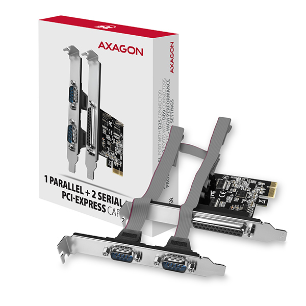 AXAGON PCEA-PSN, PCIe radič - 1x paralelný (LPT) + 2x sériový port (RS232) 250 kbps, vr. LP