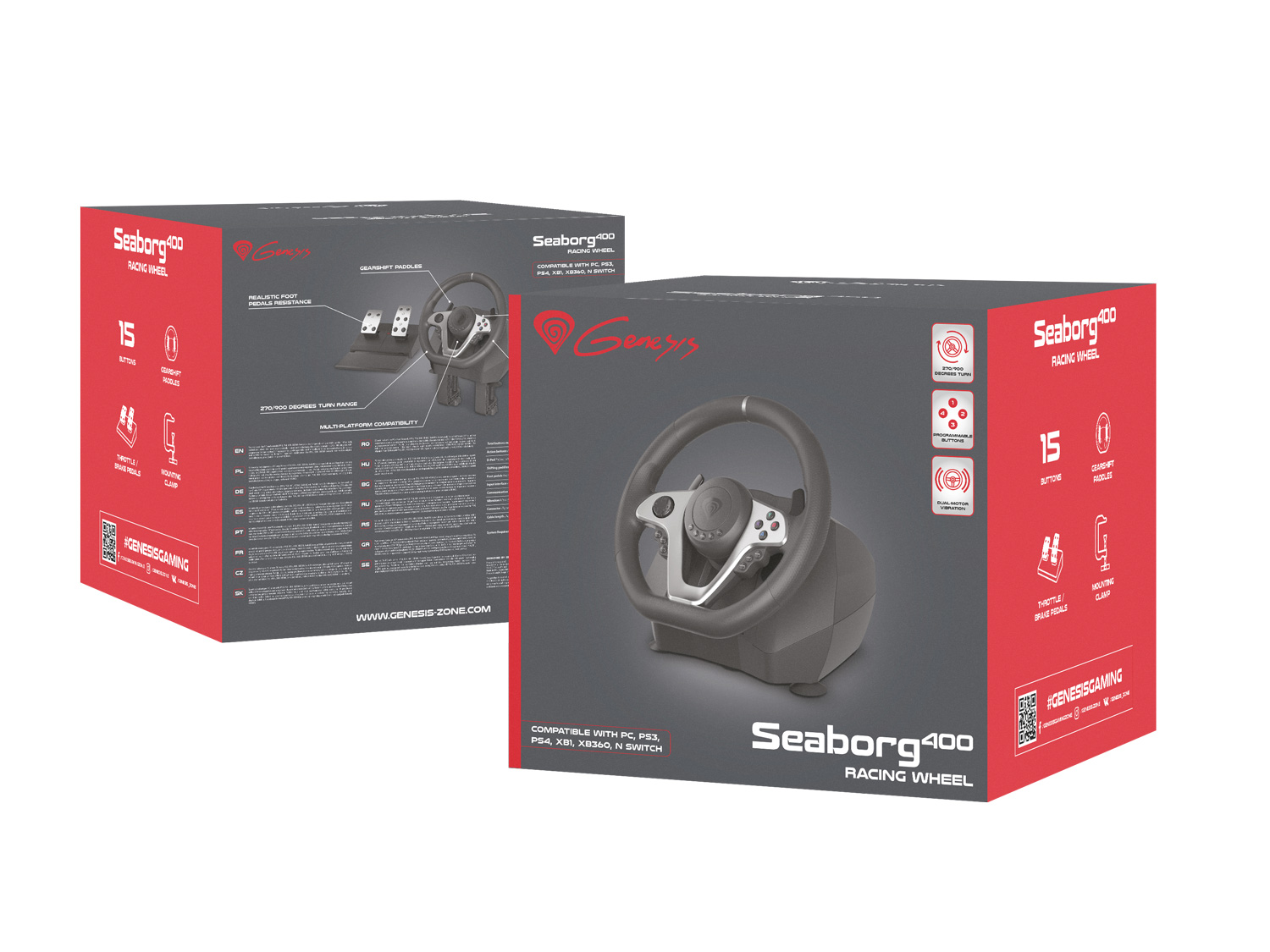 Herný volant Genesis Seaborg 400, multiplatformný pre PC, PS4, PS3, Xbox One, Xbox 360, N Switch 
