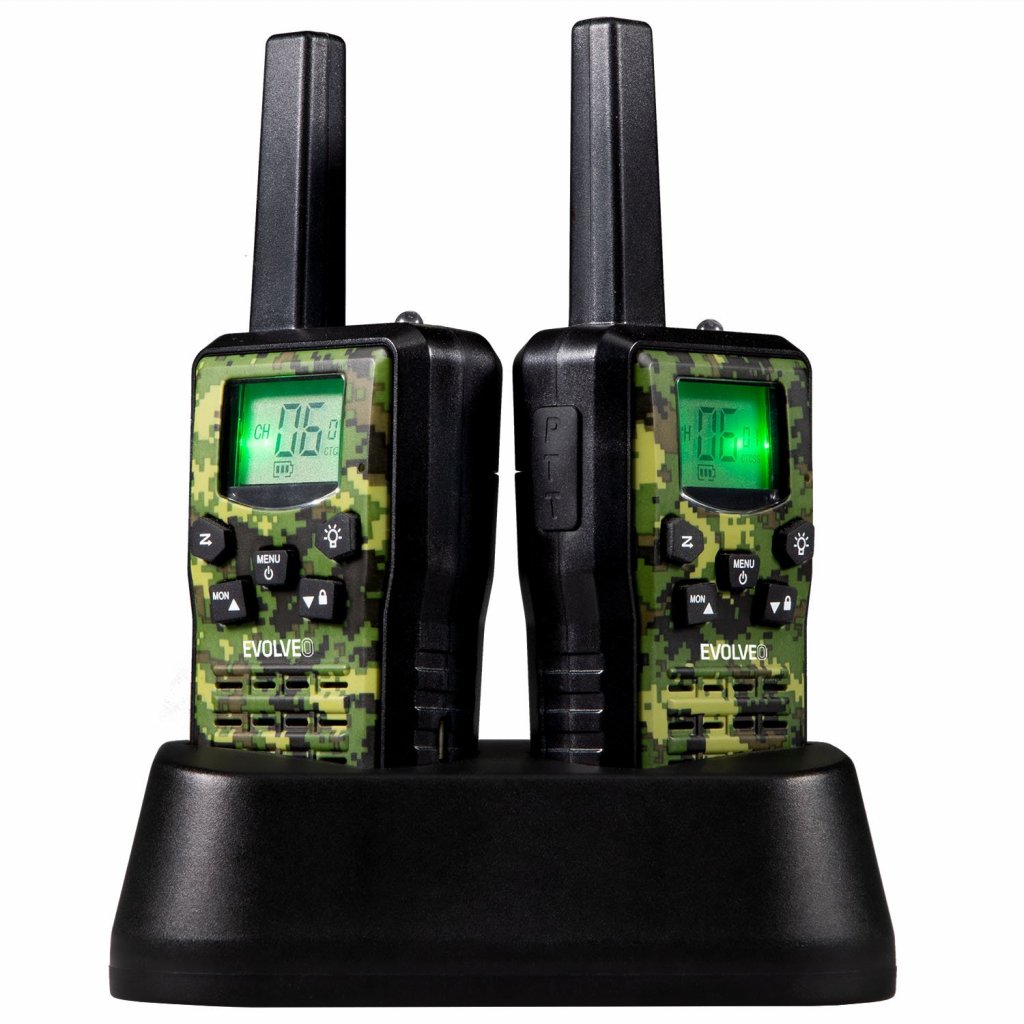 EVOLVEO FreeTalk 2W, PMR vysielačka s výkonom 0, 5 a 2W, poľovnícka kamufláž