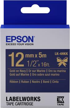 Epson zásobník so štítkami – saténový pásik, LK-4HKK, zlatá / námornícka modrá, 12 mm (5 m)