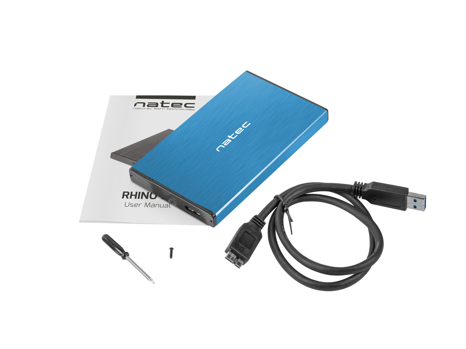 Externý box pre HDD 2, 5" USB 3.0 Natec Rhino Go, modrý, hliníkové telo 