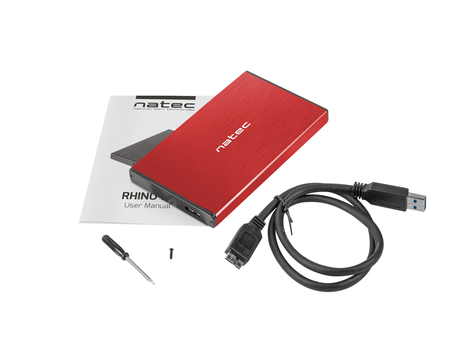 Externý box pre HDD 2, 5" USB 3.0 Natec Rhino Go, červený, hliníkové telo 