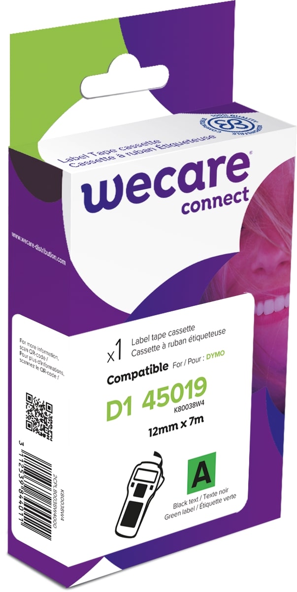WECARE ARMOR páska kompatibilná s DYMO S0720590, Black/ Green, 12MM*7M