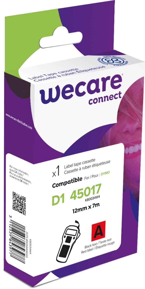 WECARE ARMOR páska kompatibilná s DYMO S0720570, Black/ Red, 12MM*7M