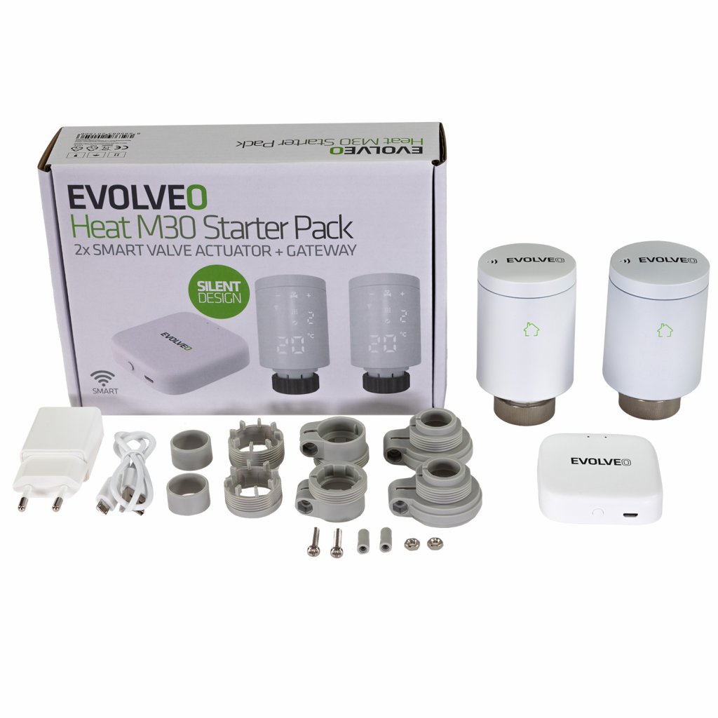 EVOLVEO Heat M30v2 Pack, 2× múdra termostatická hlavica na radiátor & 1x ZADARMO centrálna jednotka 