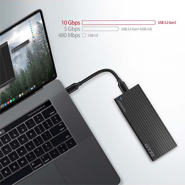 AXAGON EEM2-GTR, USB-C 3.2 Gen 2 - M.2 NVMe SSD kovový THIN RIB box 