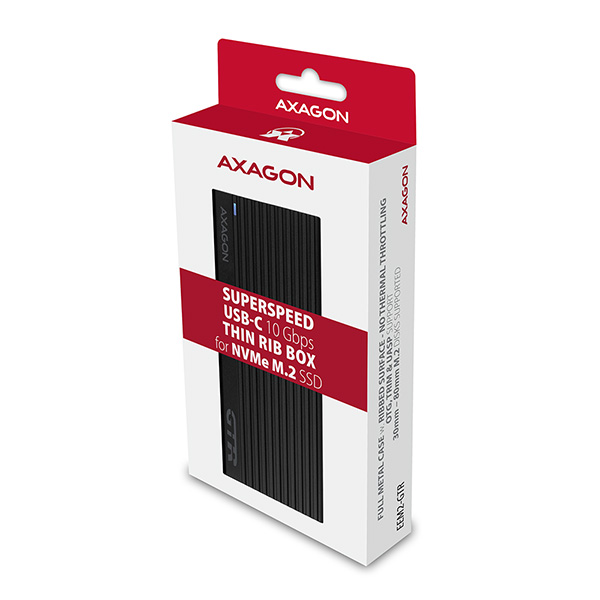 AXAGON EEM2-GTR, USB-C 3.2 Gen 2 - M.2 NVMe SSD kovový THIN RIB box 