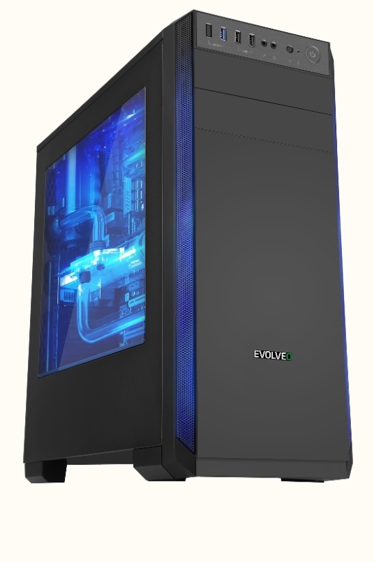 EVOLVEO T3/ Midi Tower/ Transpar./ Čierna
