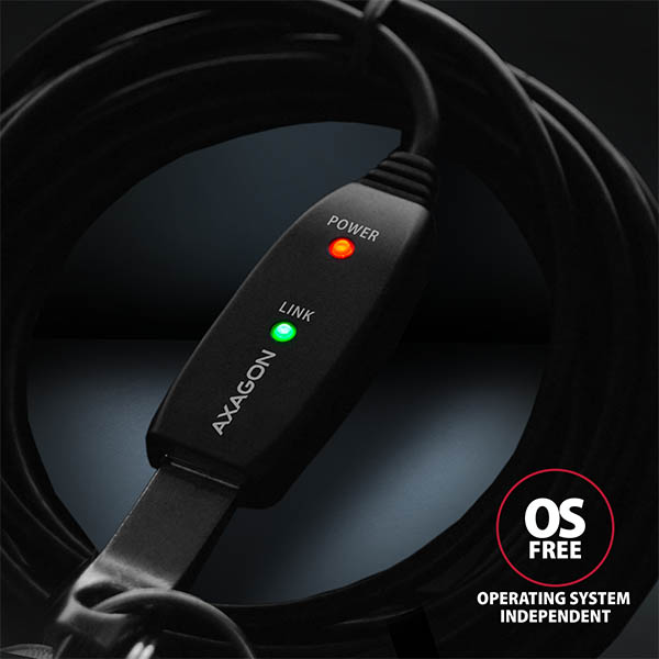 AXAGON ADR-210, USB 2.0 A-M -> A-F aktívny predlžovací / repeater kábel, 10m 