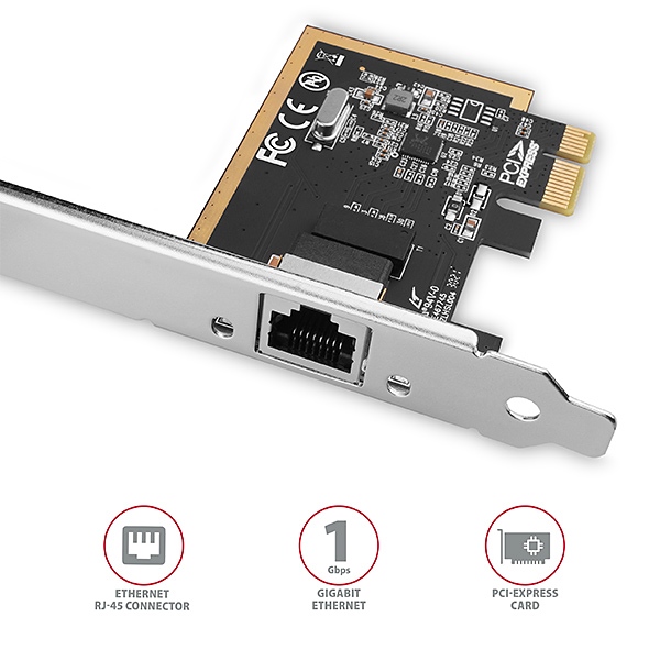AXAGON PCEE-GRF, PCIe sieťová karta - 1x Gigabit Ethernet port (RJ-45), Realtek 8111F, vr. LP 
