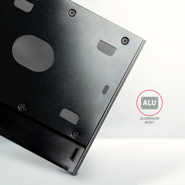 AXAGON RSS-CD09 rámček pre 2.5" SSD/ HDD do DVD slotu, 9.5 mm, LED, hliník 