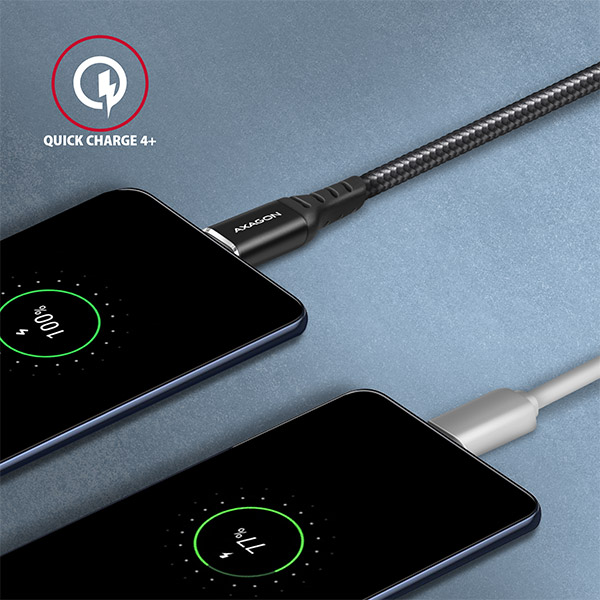 AXAGON BUCM-CM10AB, HQ kábel USB-C <-> USB-C, 1m, USB 2.0, PD 60W 3A, ALU, oplet, čierny 