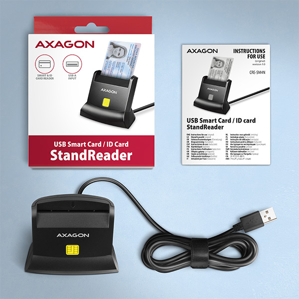 AXAGON CRE-SM4N, USB-A čítačka kontaktných kariet Smart Card (eObčanka), stojanková, kábel 1.3 m 