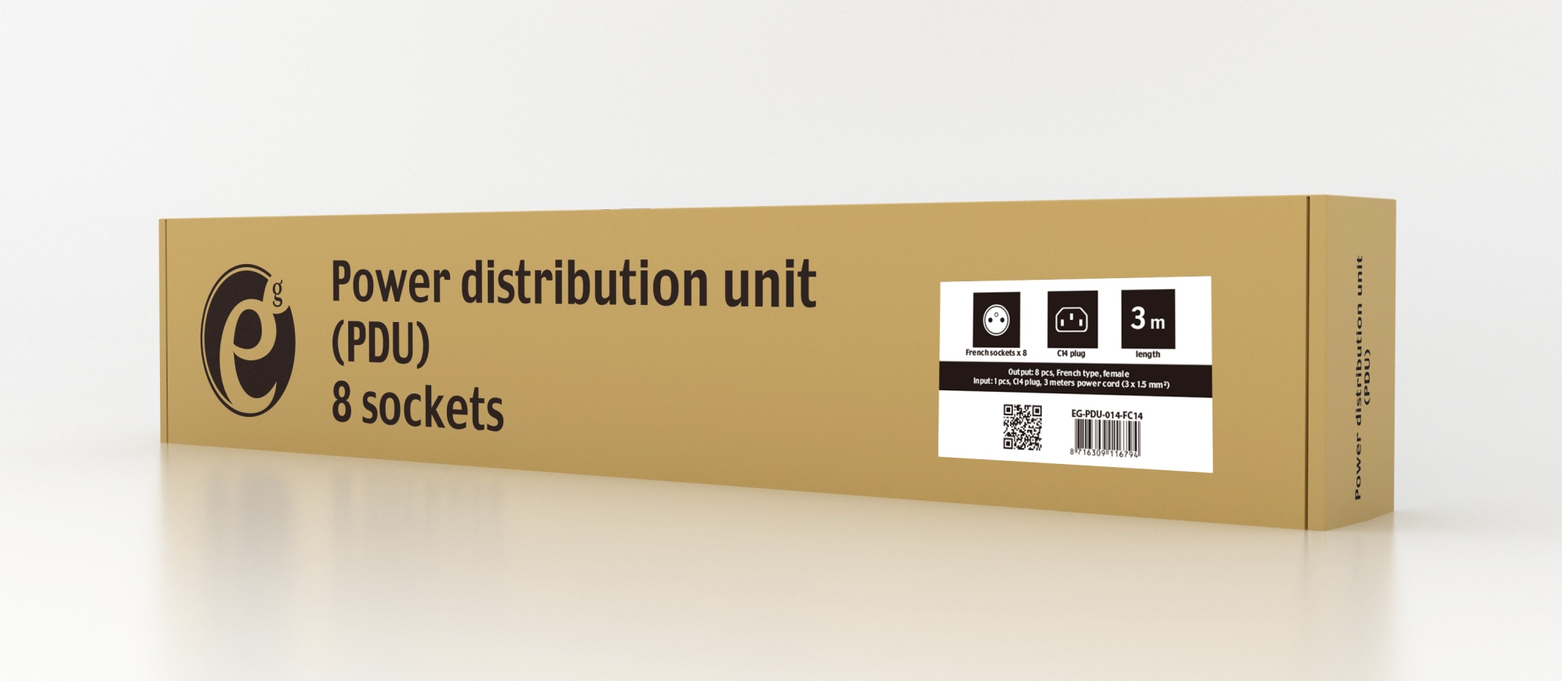 Gembird PDU 8 zásuviek, C14, 1U, 10 A, 3m 