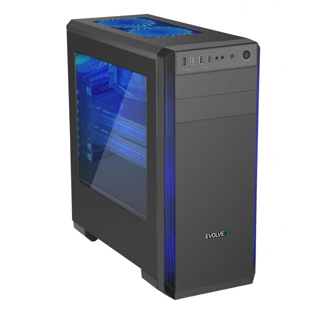 EVOLVEO T3/ Midi Tower/ Transpar./ Čierna 